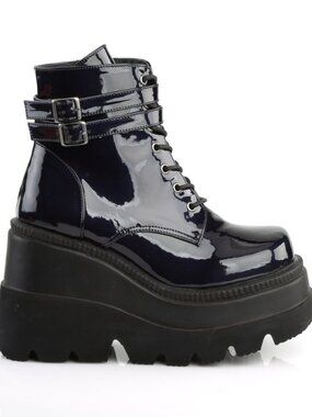 Black Hologram Ankle Boots with Double Buckled Ankle Straps